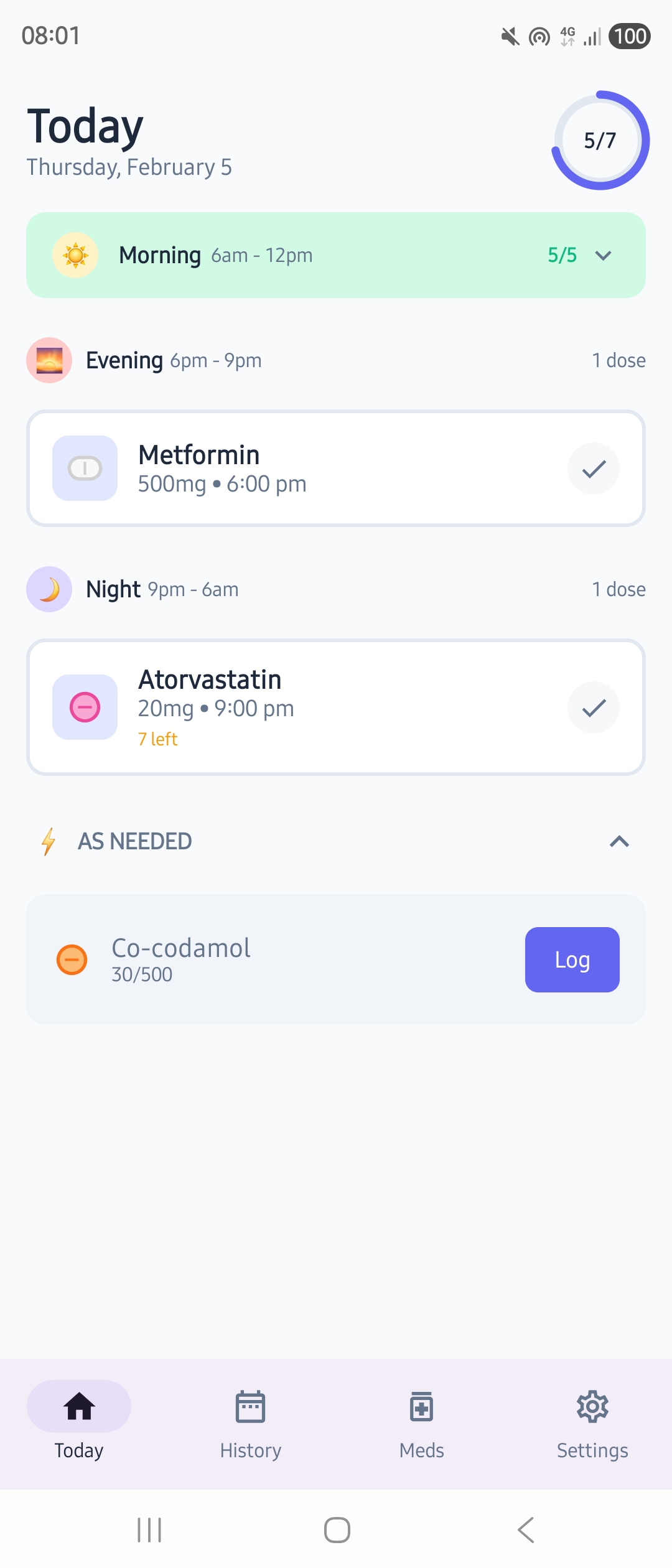 MedChime auto-collapsing completed morning medications