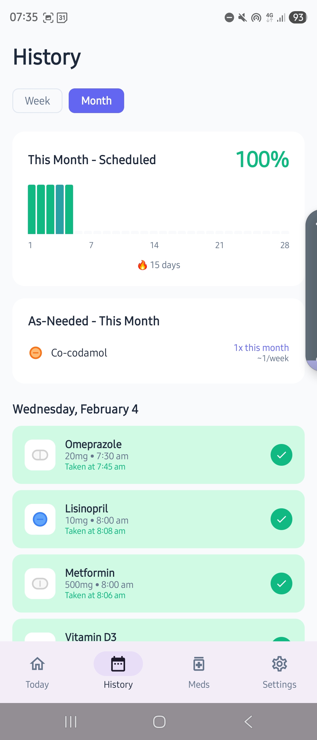 MedChime monthly adherence chart