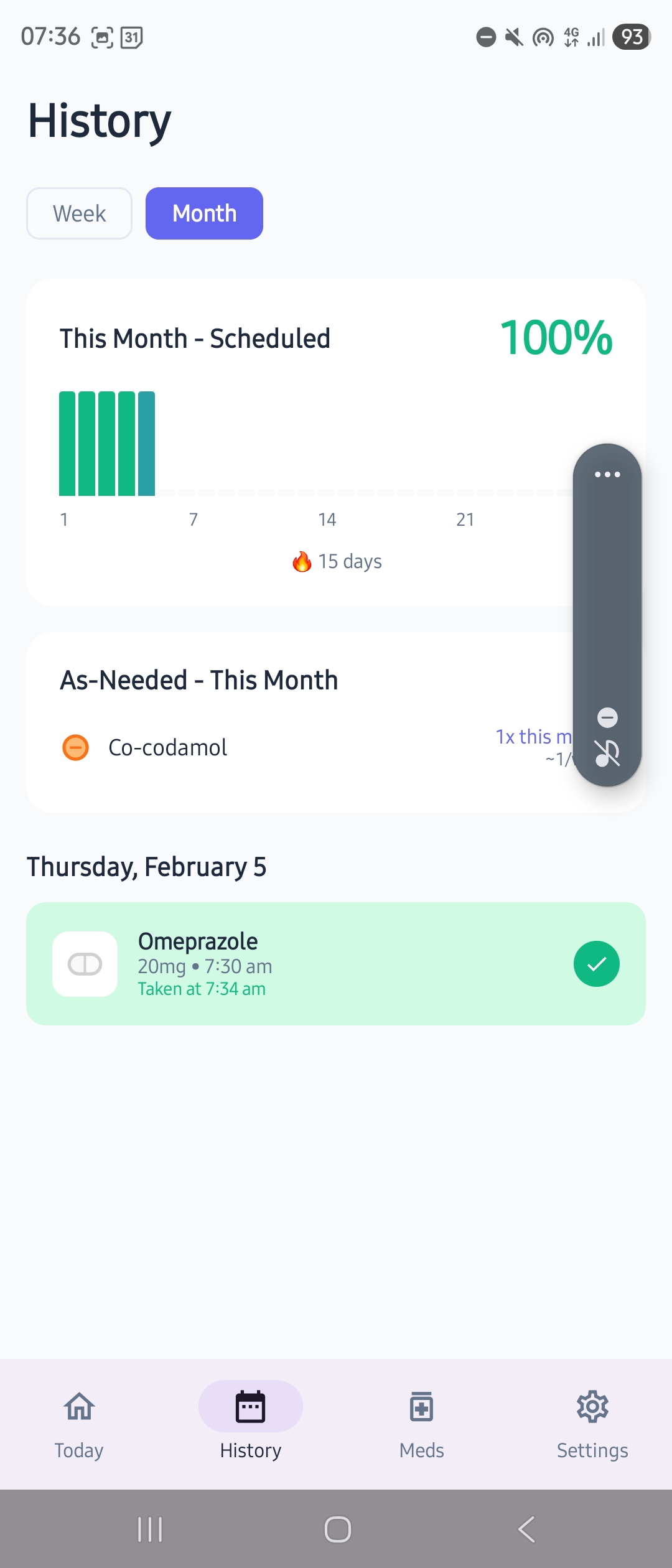 MedChime monthly adherence chart