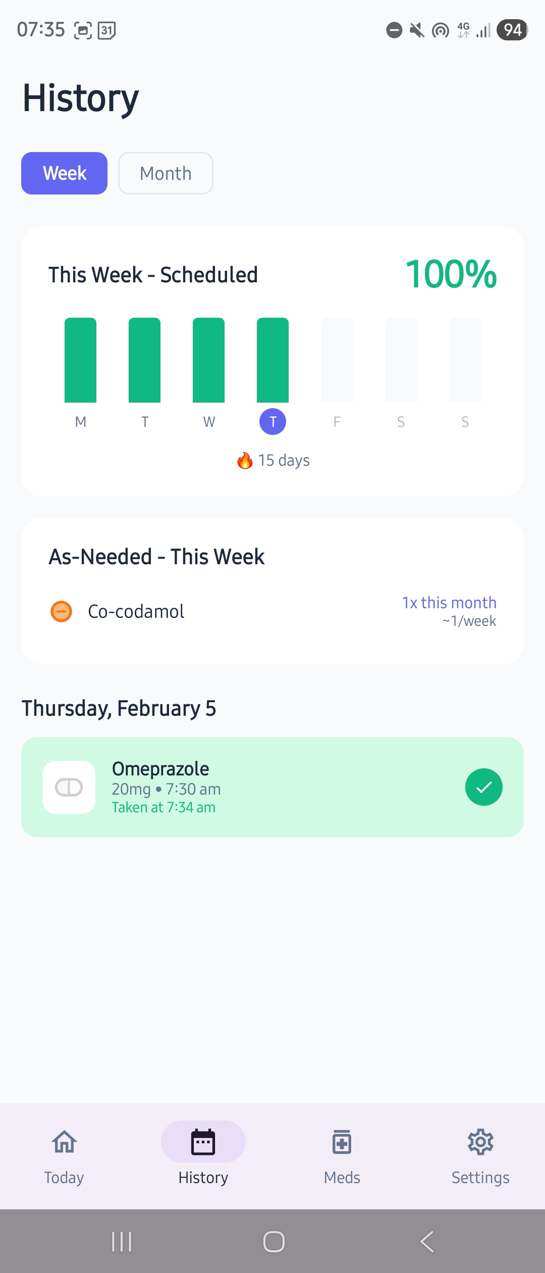 MedChime weekly adherence chart